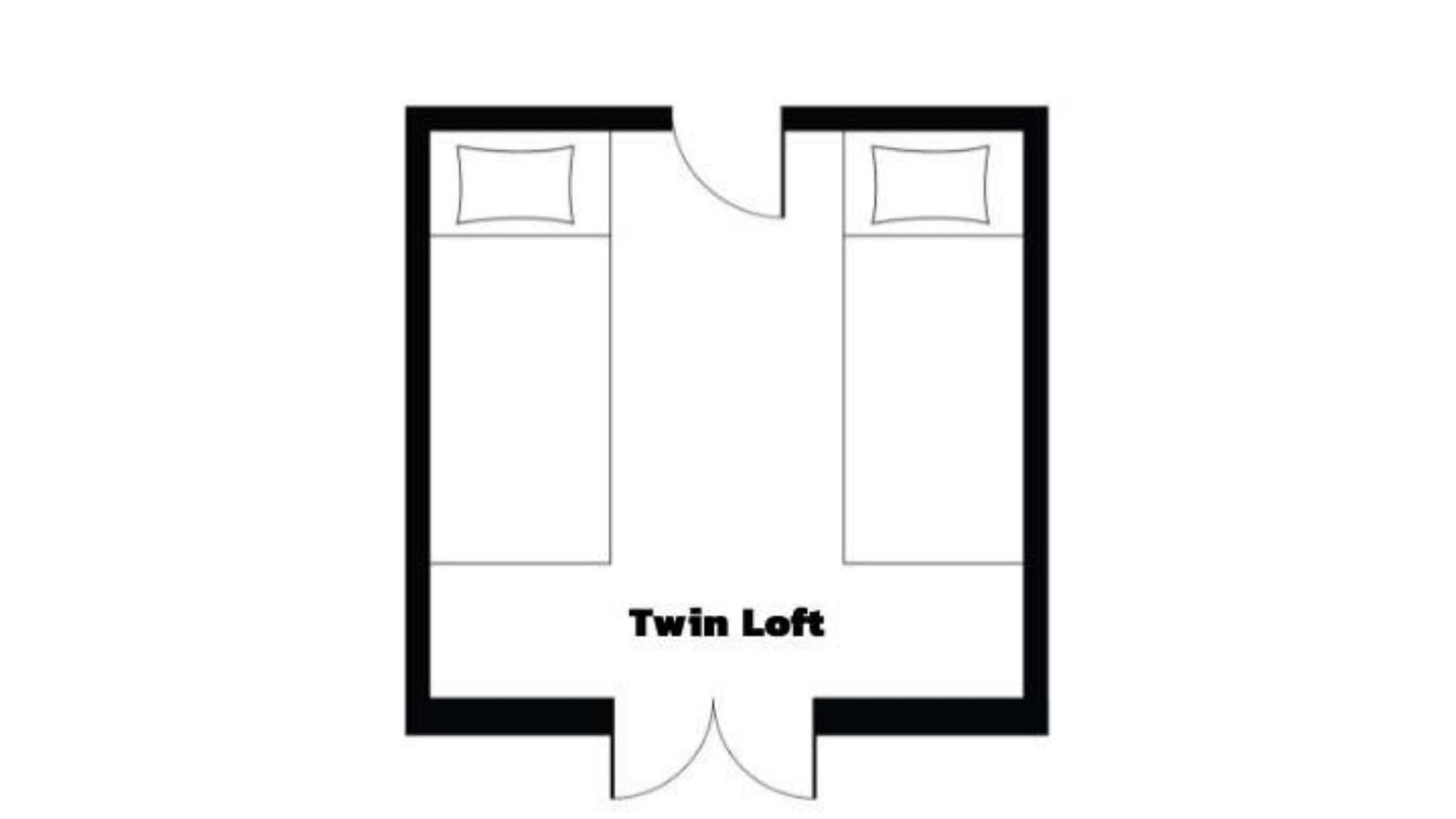 Floor plan showing twin loft room share layout with two single beds at UniLodge Herston
