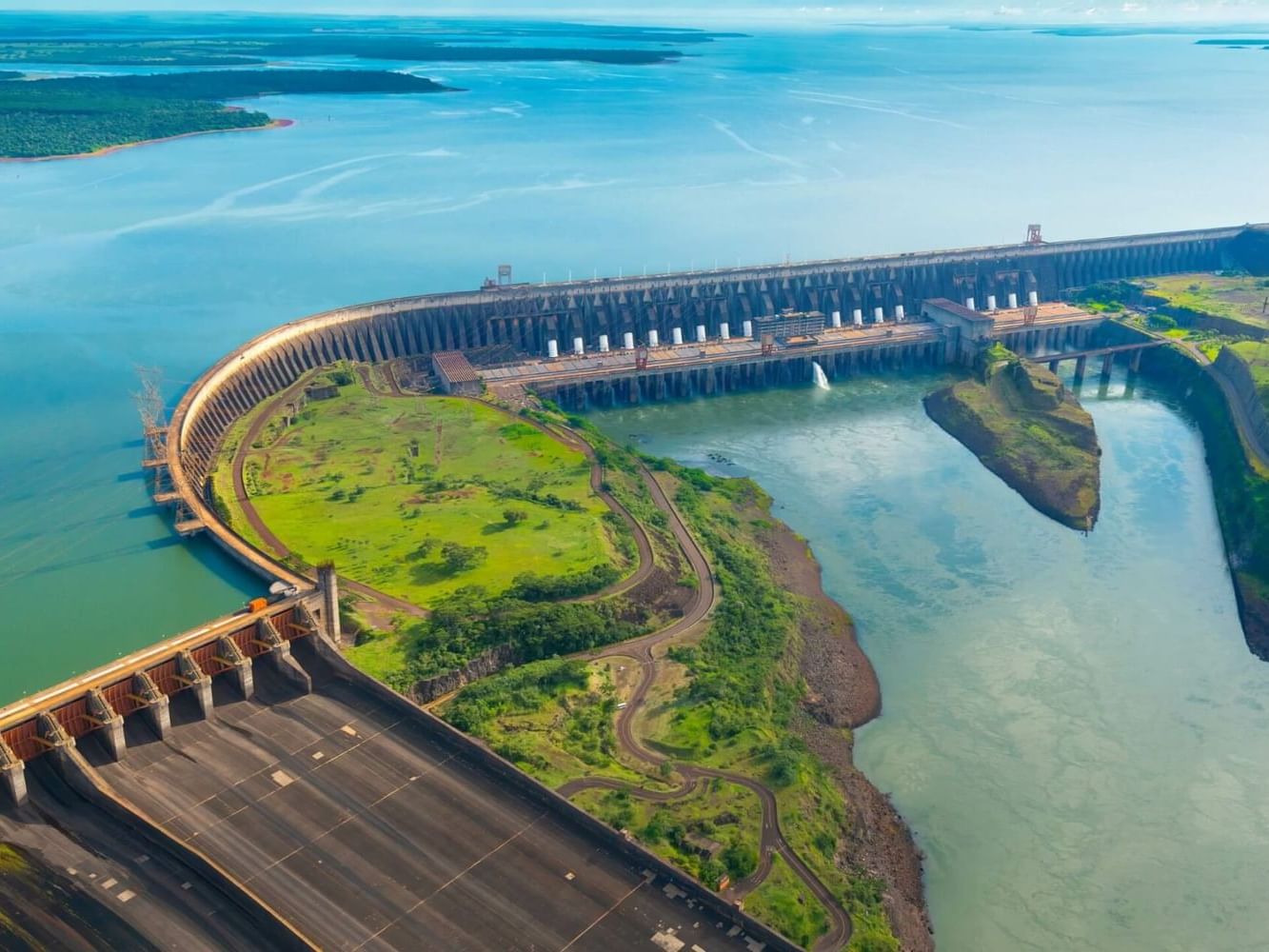 Aerial view of The Itaipu Dam near Grand Hotels Lux