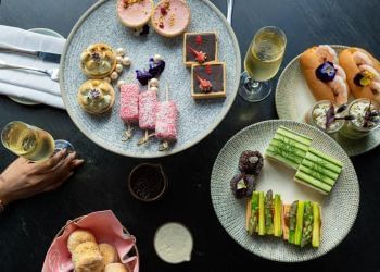 Food and beverages arranged in Pink High Tea at Amora Hotel Jamison Sydney