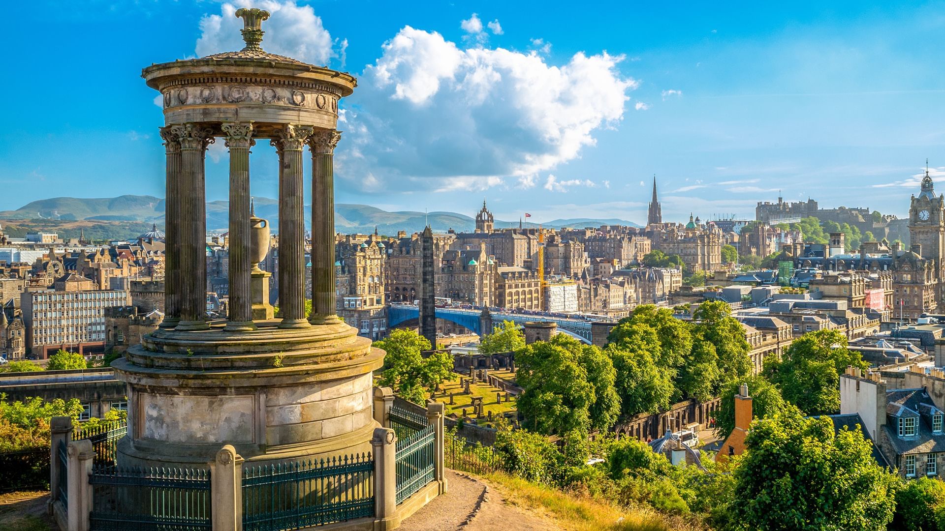 Aerial view of Calton Hill near the Village Hotel Edinburgh