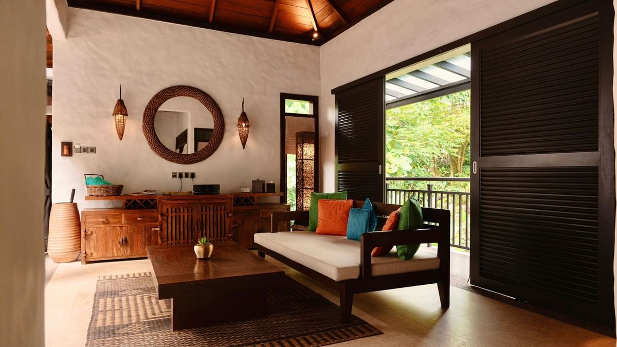Elegant living area in Water Villa at The Banjaran Hotsprings Retreat