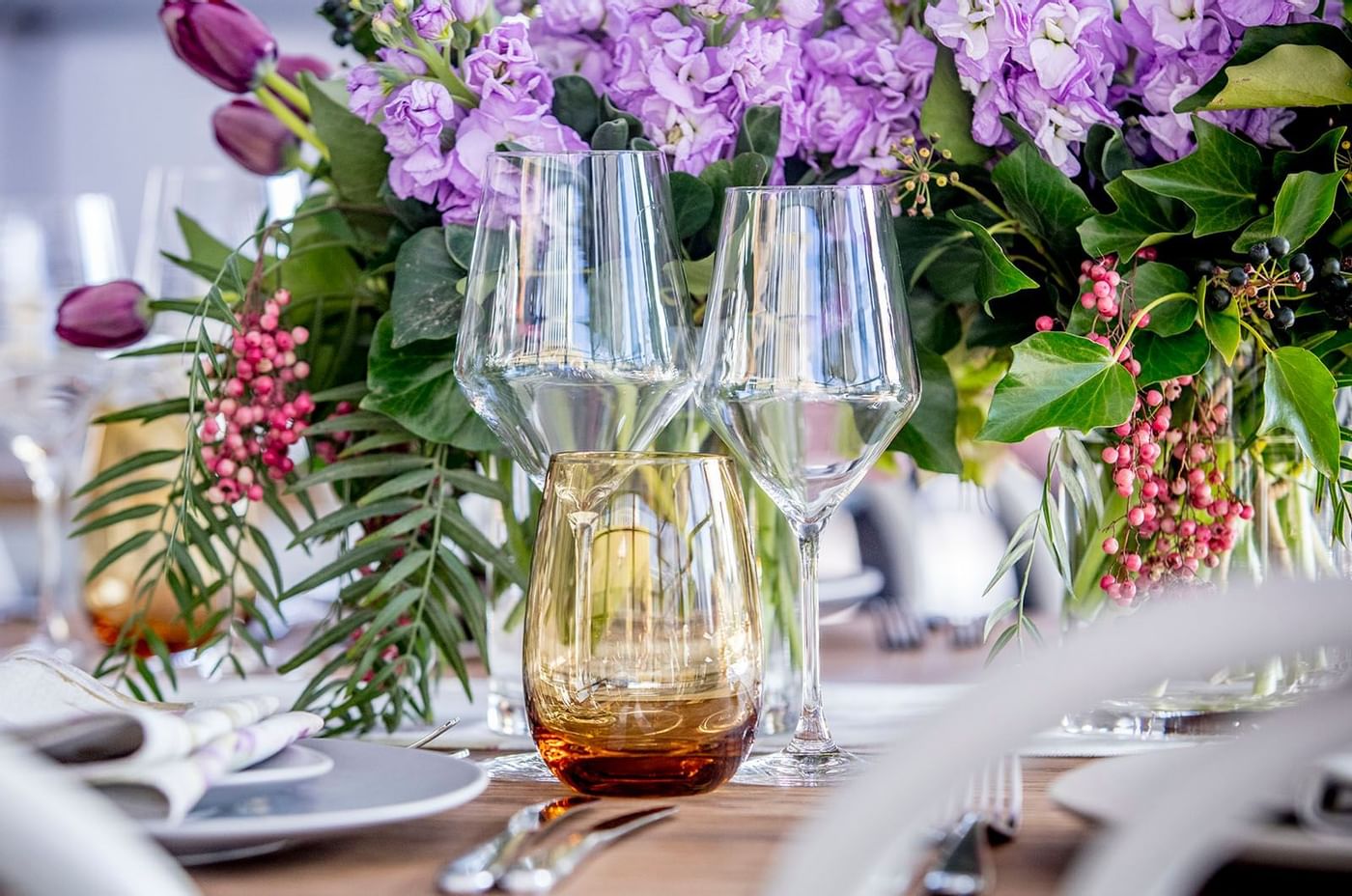 Close-up of a flower décor on a table at Crown Towers Sydney