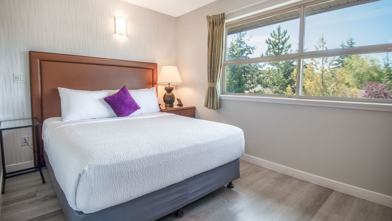 Hotel suite with queen bed