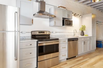 Open & bright kitchen in Apartment 199B at Retro Suites