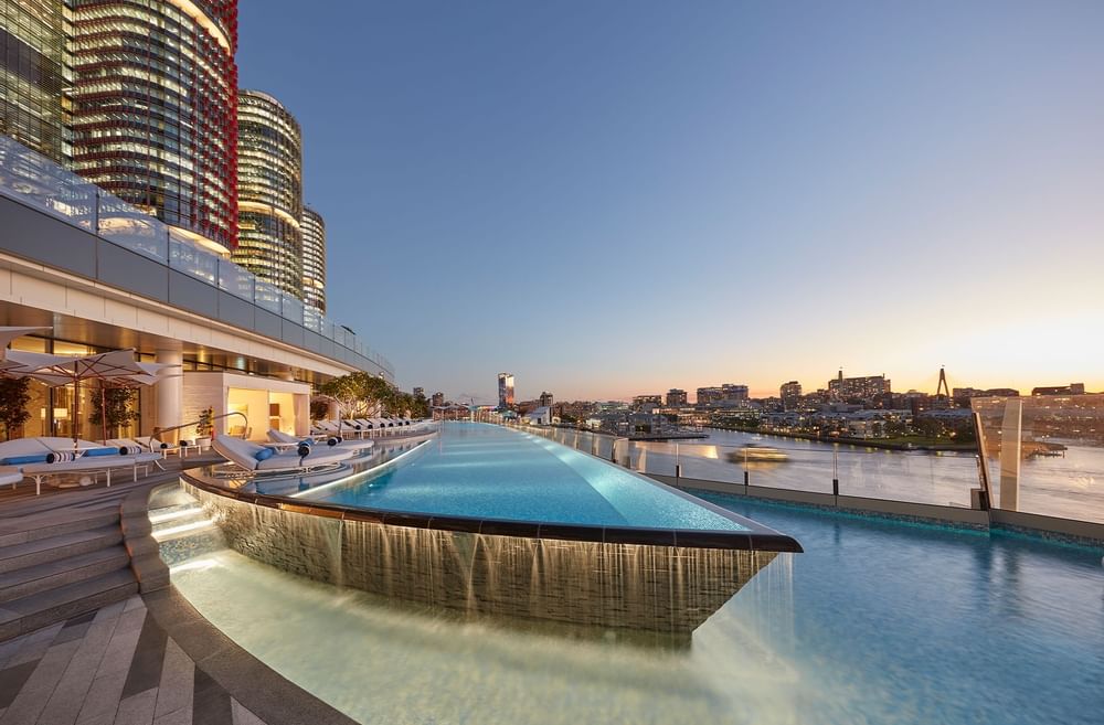 Swimming pool with city view at Crown Towers Sydney