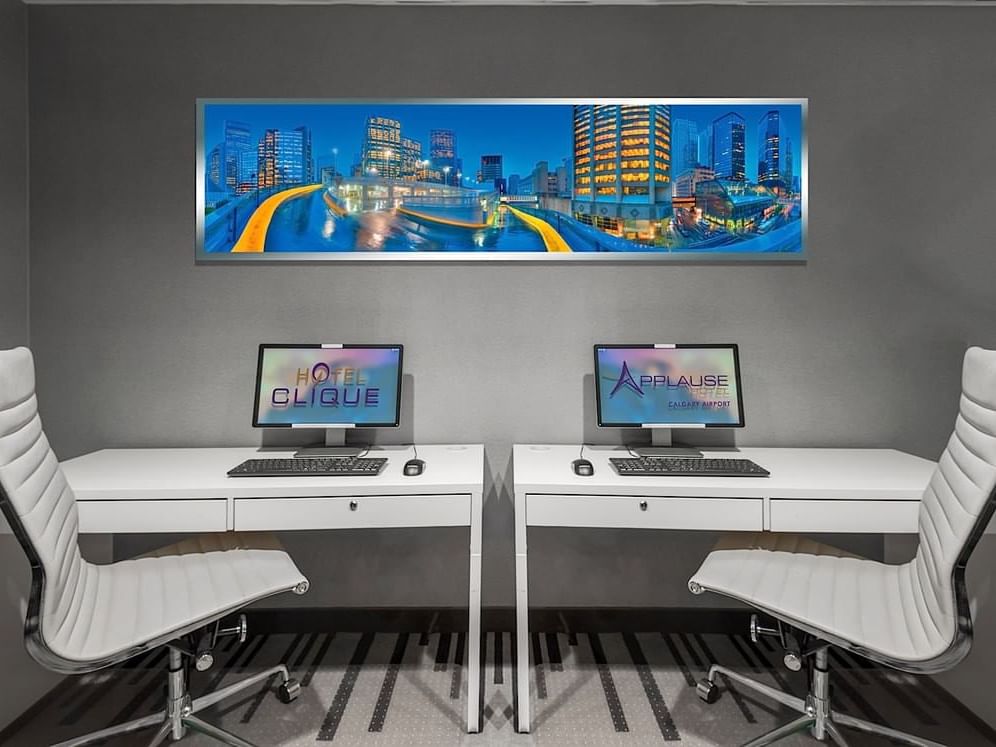 Working desks in Business Centre at Hotel Clique Calgary Airport