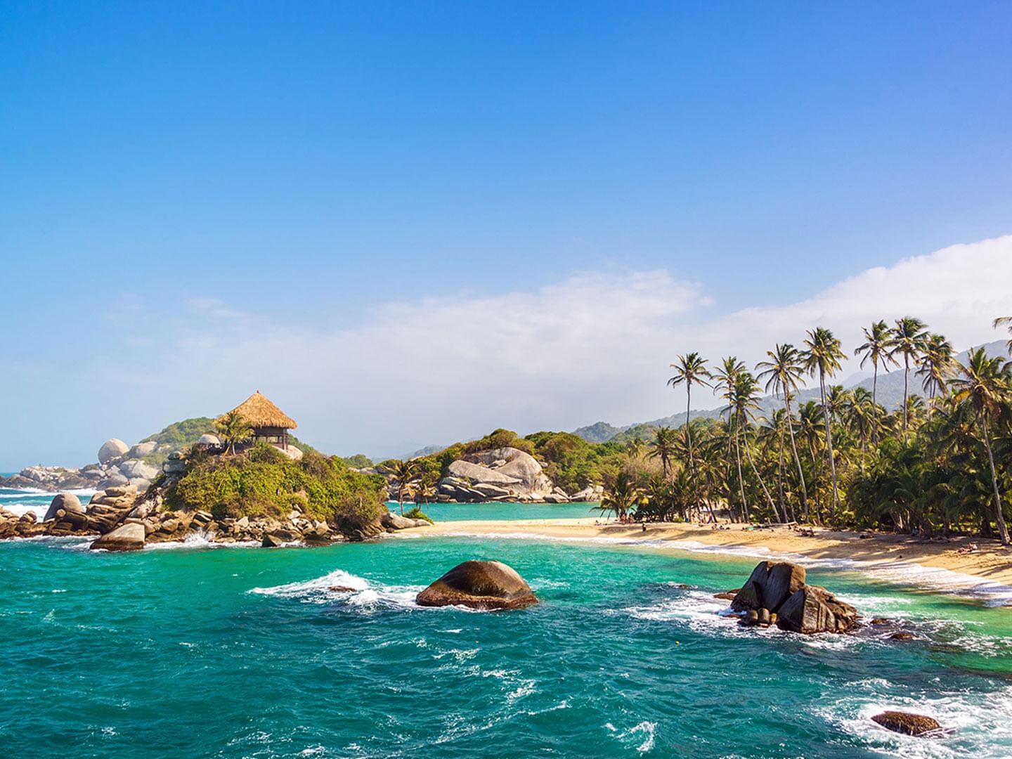 Palm trees and blue water beach of San Juan near DOT Hotels