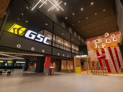 Interior of the Golden Screen Cinema with a kids play area at Sunway Hotel Big Box