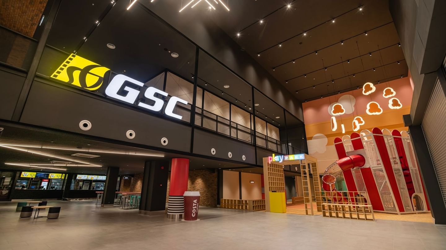 Interior of the Golden Screen Cinema with a kids play area at Sunway Hotel Big Box
