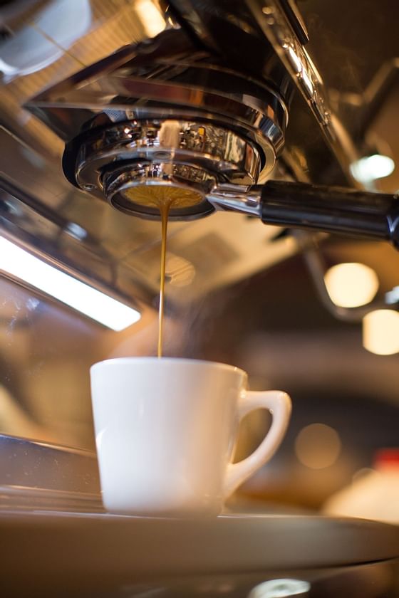 Close-up of a coffee maker at The Riverwalk Plaza Hotel