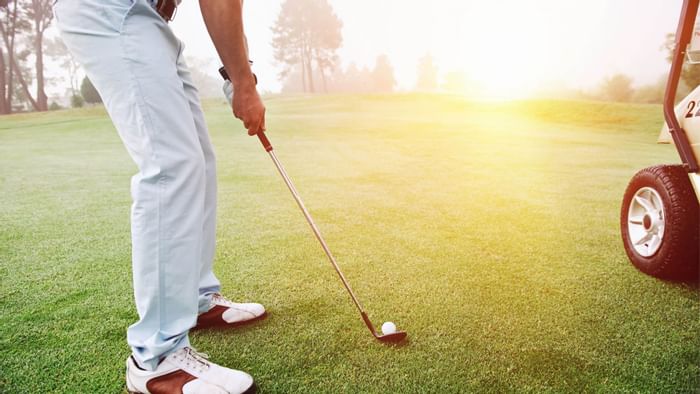 Close-up on a man golfing at Sunseeker Resort