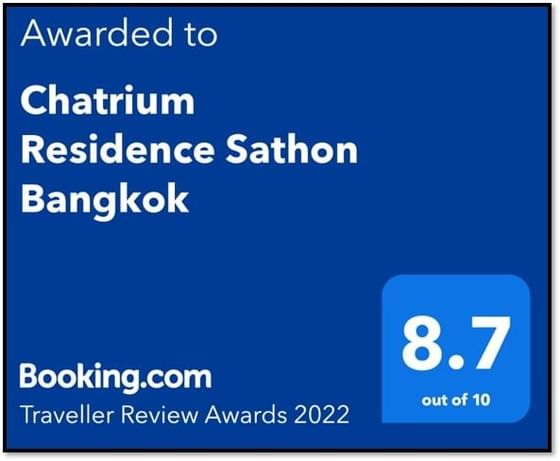 Traveller Review Award received by Chatrium Residence Sathon