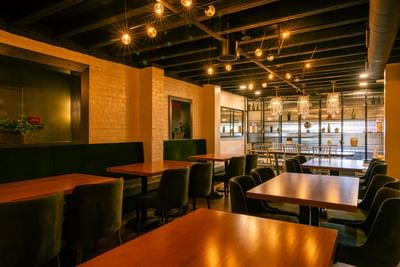 Interior of the dining area in Taproot Cellar at Hotel Weyanoke