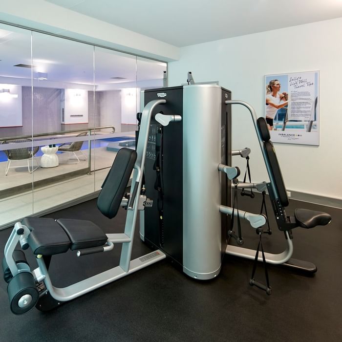 Interior of fully equipped gym at Novotel Melbourne on Collins