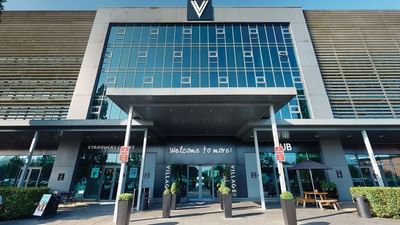 Low angle view of the hotel entrance at Village Hotel Watford