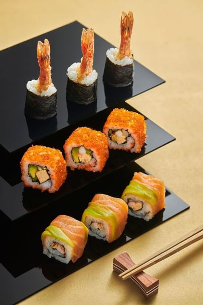 Close-up of California rolls & chopsticks at Hanoi Daewoo Hotel