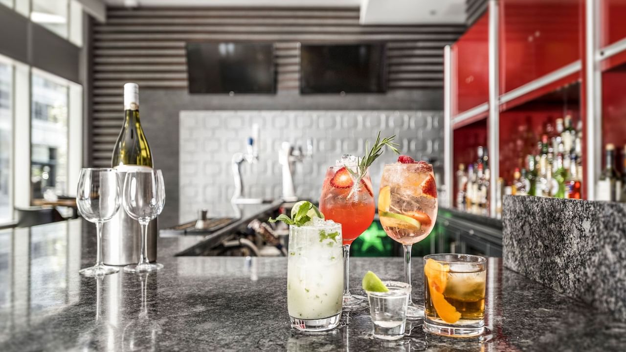 Some cocktails in the bar area of Prestons