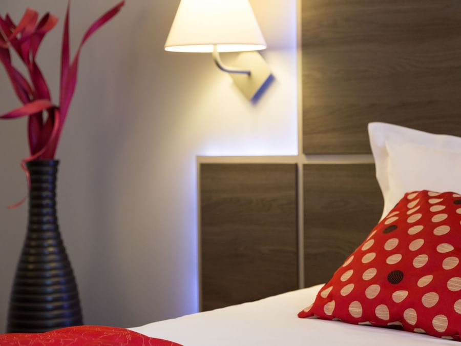Closeup of Bedroom with pillows at Actuel Hotel