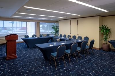 U-shaped desk in hotel conference room at Bay Club Hotel
