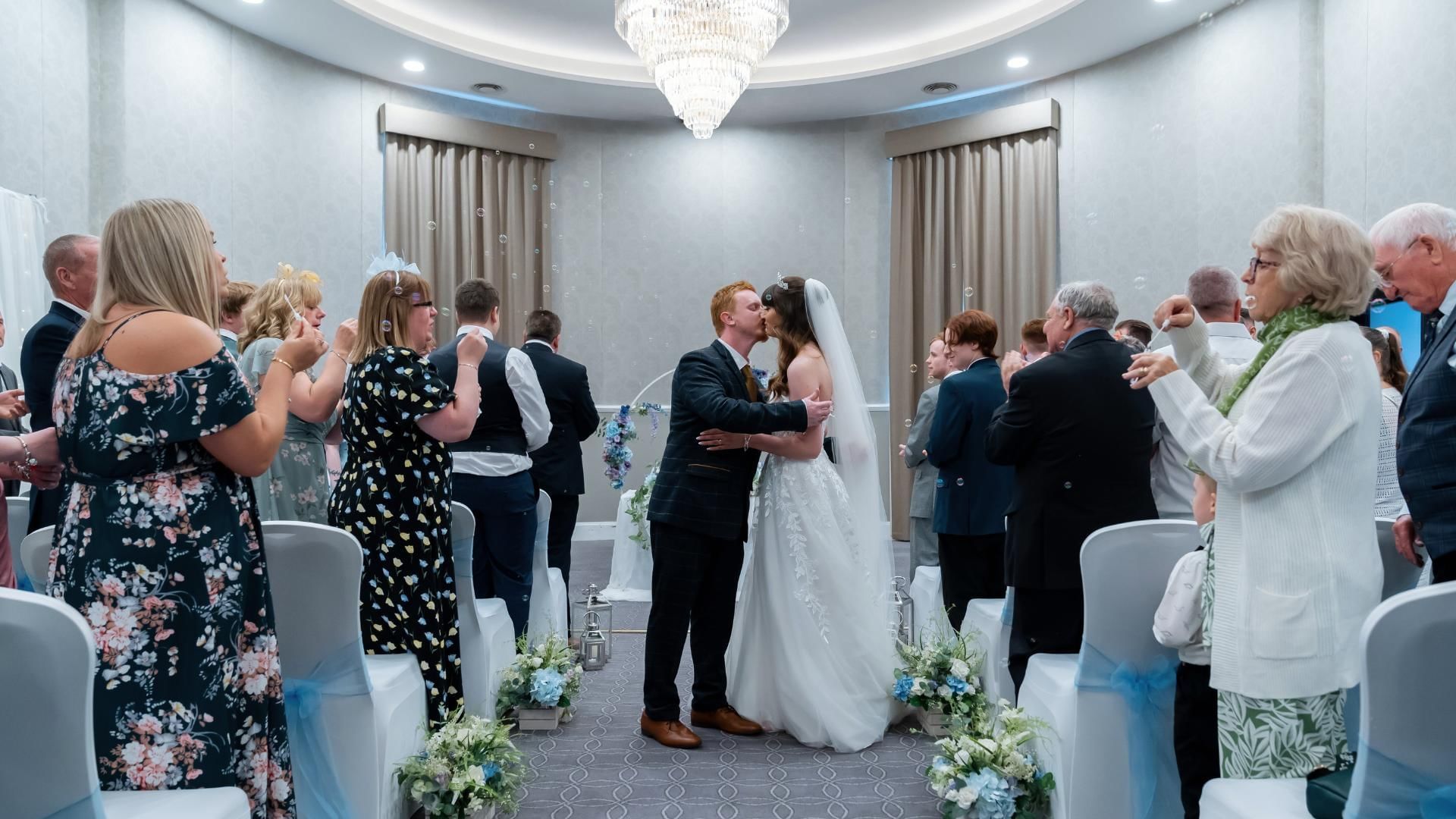 Bride and groom having a ballroom wedding ceremony at Villiers Hotel Buckingham