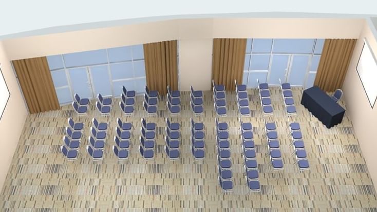 Illustration of Forest Room with theatre set-up and patterned floor at Novotel Sydney Olympic Park