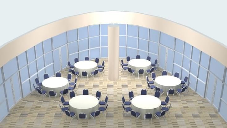Illustration of Marine Room with banquet set-up and patterned floor at Novotel Sydney Olympic Park