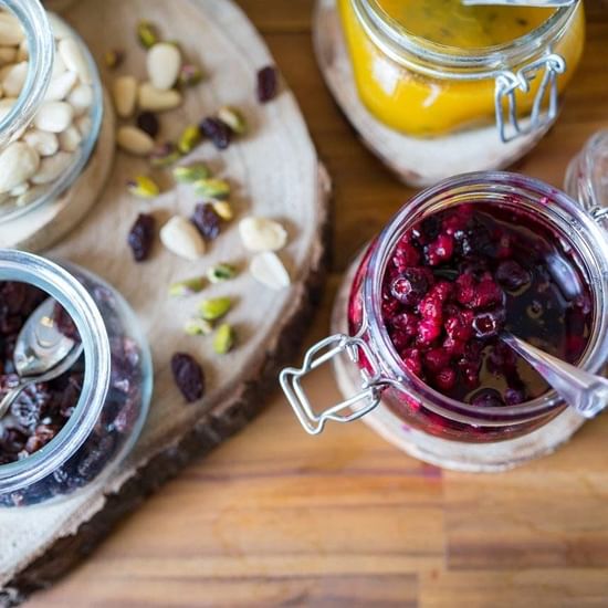 Berries & nuts in jars served at Pullman Sydney Olympic Park