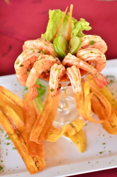 Prawn dish served in lobby bar at Playa Blanca Beach Resort