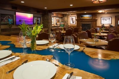 Communal table at the Whistling Grizzly Restaurant