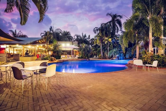 Exterior of the pool at Darwin Airport Hotels at Night