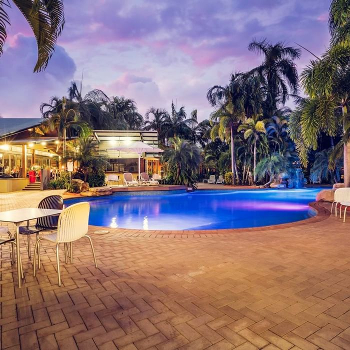 Exterior of the pool at Darwin Airport Hotels at Night