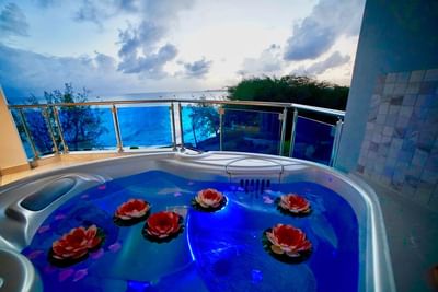 The Abidah Hotel offers the experience of a Barbados hotel with private spa tubs on the balcony and Lotus flowers 