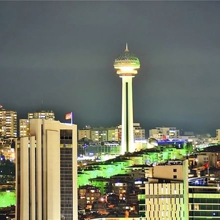 Atakule tower view with night city lights near Warwick Ankara