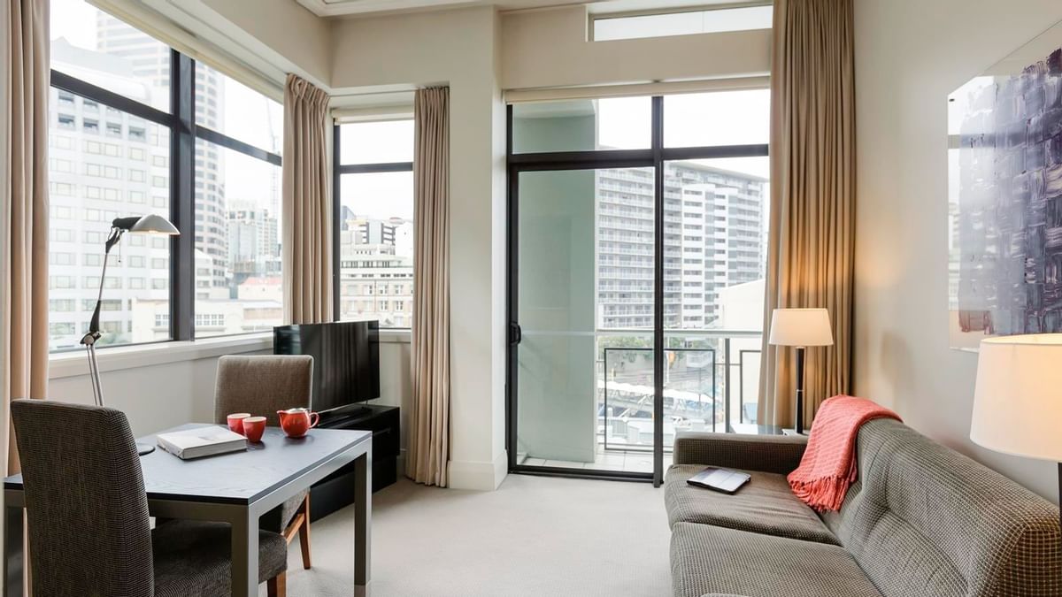 Living area in rooms at the Sebel Auckland Viaduct Harbour