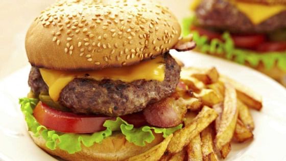 Burger and chips served at Buenaventura Grand Hotel