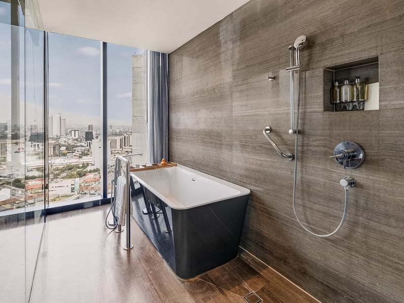 Bathroom with city view at FA Hotels & Resorts