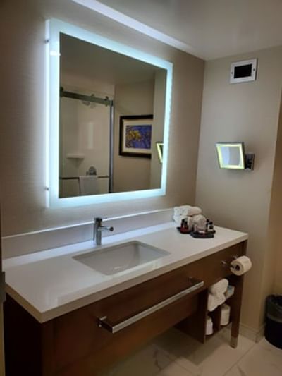 Bathroom vanity area in a Hotel Room at Atlantica Hotel Halifax