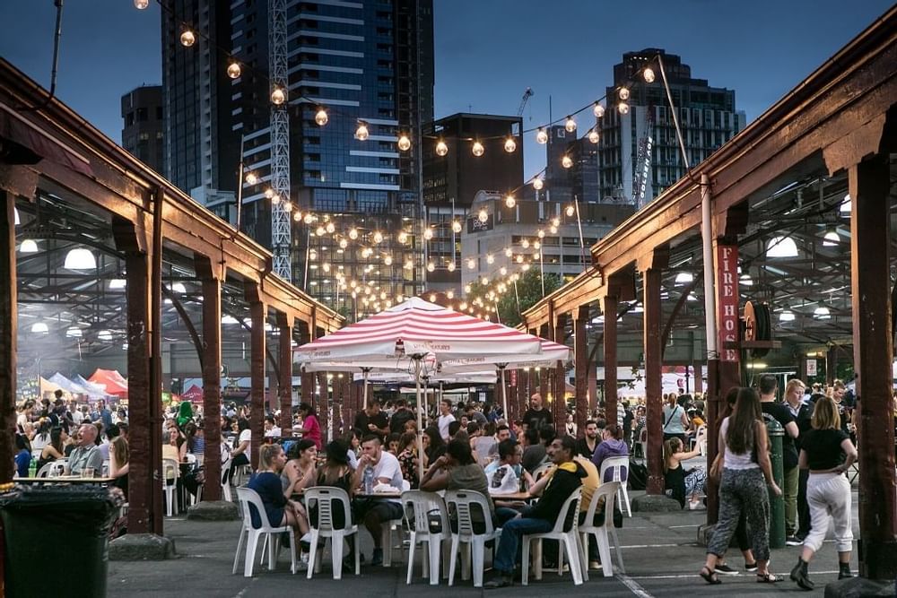 South Melbourne Market near Mercure Welcome Melbourne at night