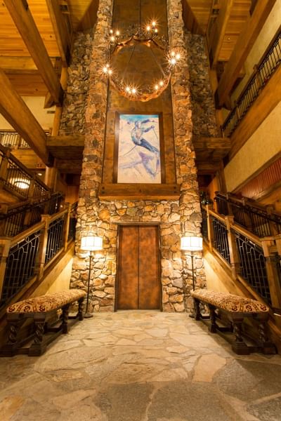 Close up on the elevator entrance at Stein Eriksen Lodge