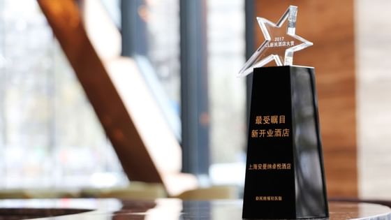 Closeup of an award at Amara Hotels