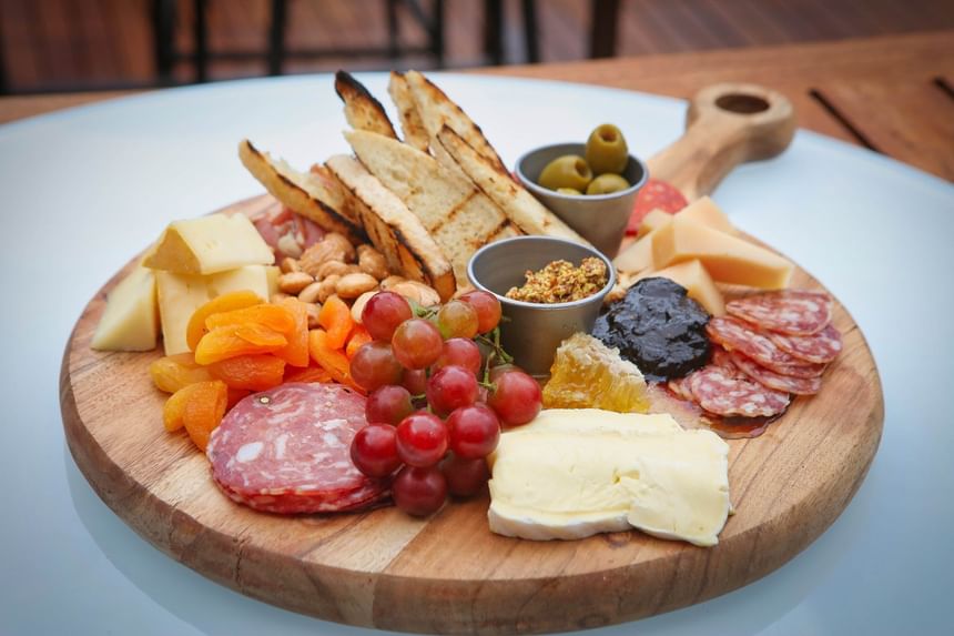 Charcuterie platter served in Topside Terrace Kitchen & Bar at Hotel Republic San Diego