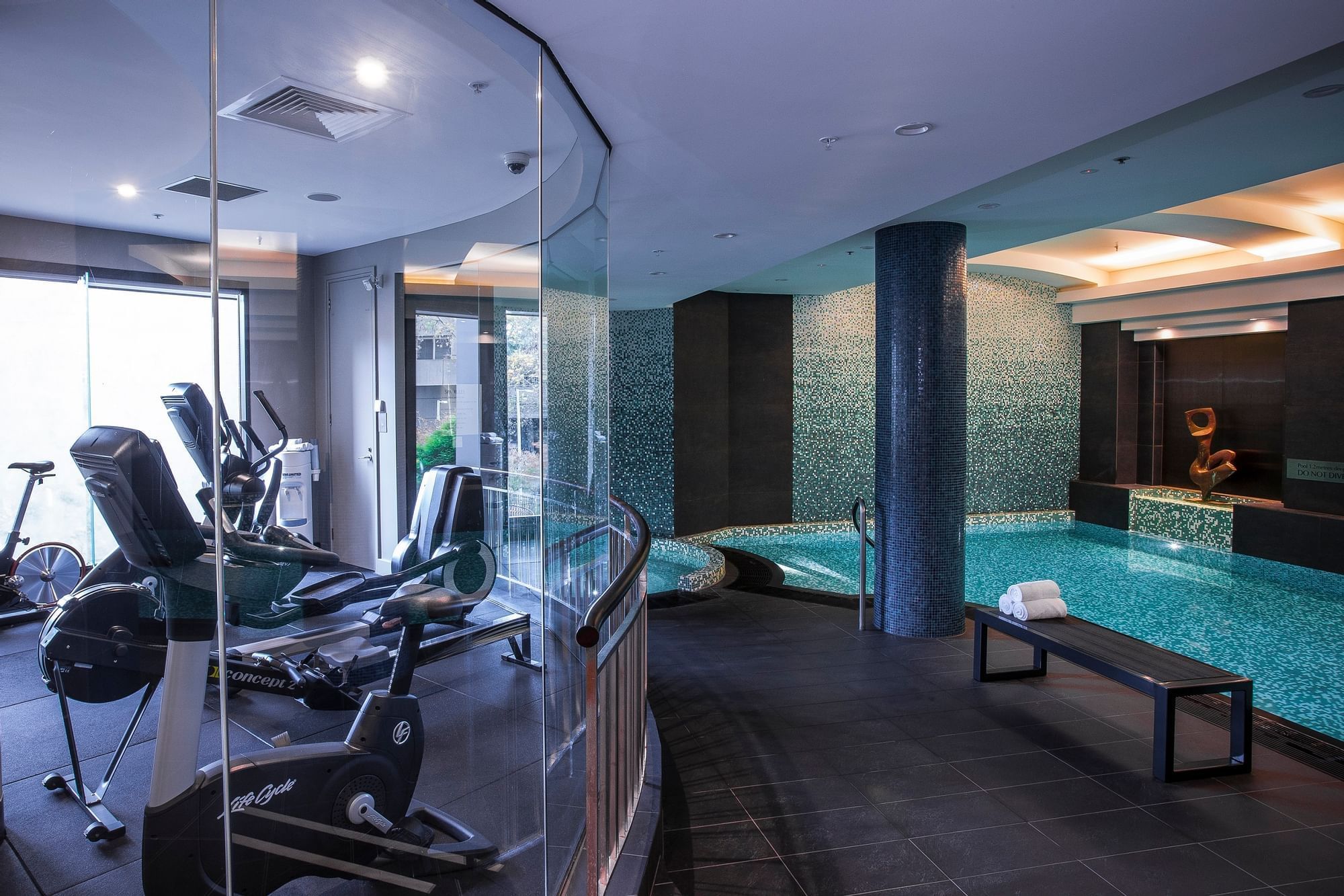 Interior of the Gymnasium and Steam Room at Quay West Suites Melbourne