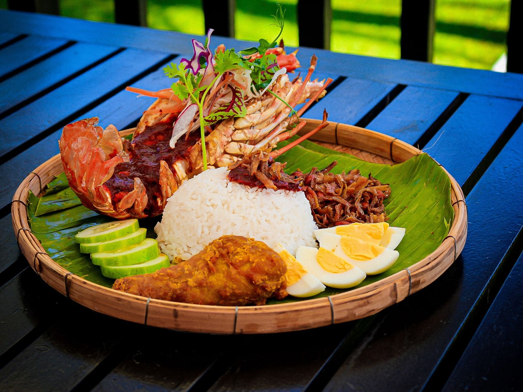 Close-up of Nasi lemak dish served in Planter’s at Danna Langkawi Hotel