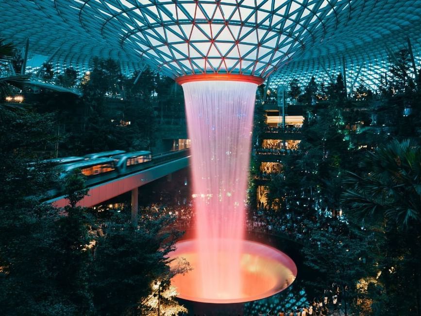 The HSBC Rain Vortex in Jewel Changi Airport near Nostalgia Hotel Singapore