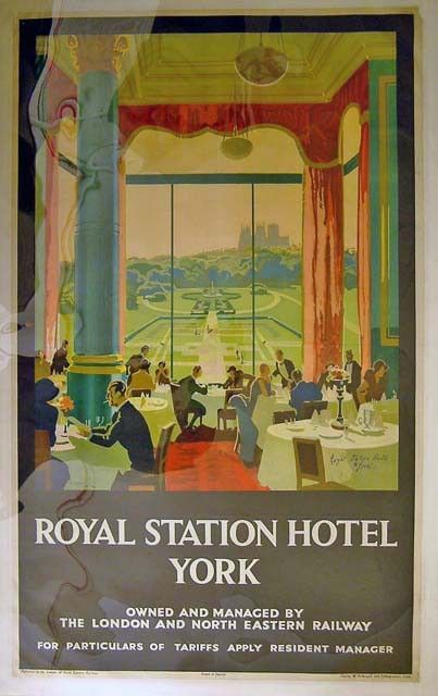 Vintage poster of the Royal Station Hotel York dining room overlooking the elaborate gardens at The Milner York