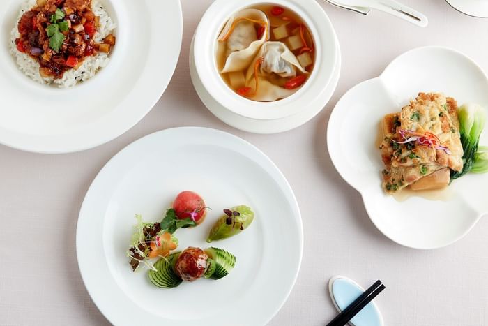 Close-up of salad dishes served at Fullerton Singapore