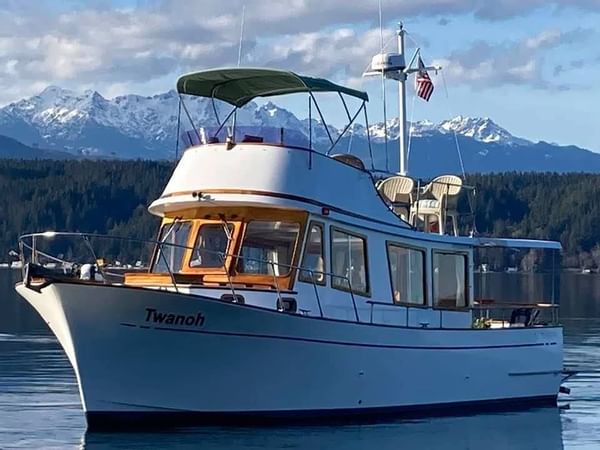 Boat in the Canal at the waterfront at Alderbrook Resort & Spa
