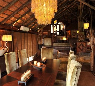 Interior of the hotel dining area at Serena Mivumo River Lodge