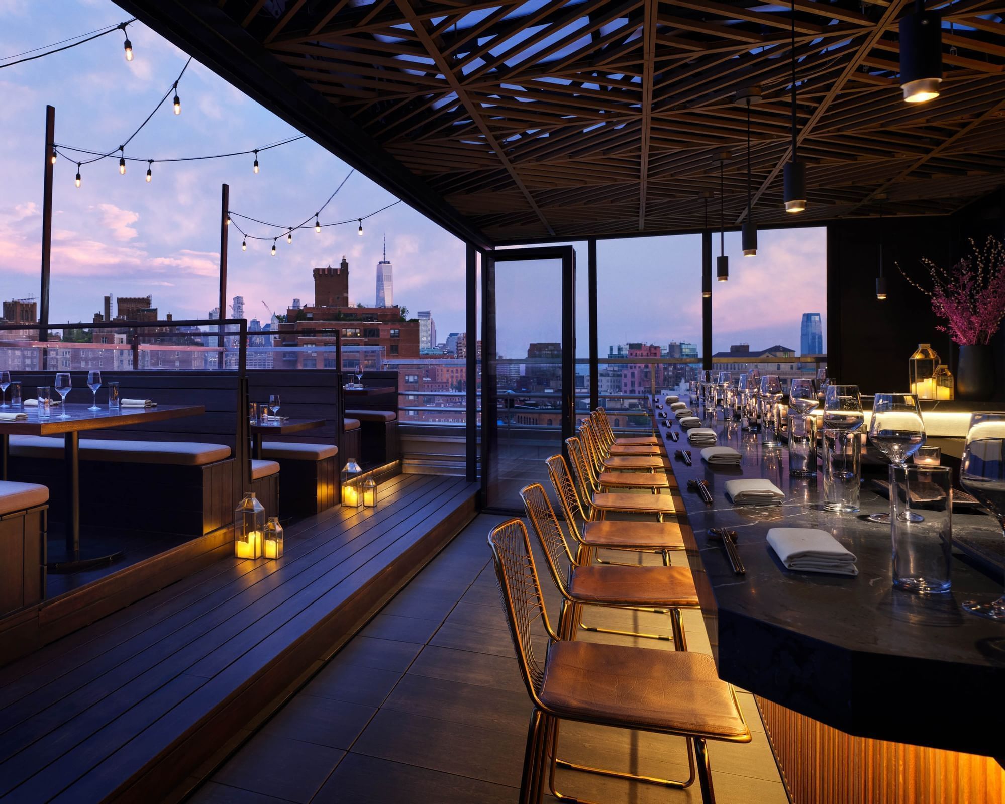 Saishin Omakase bar with a view of new york city at Gansevoort Meatpacking NYC