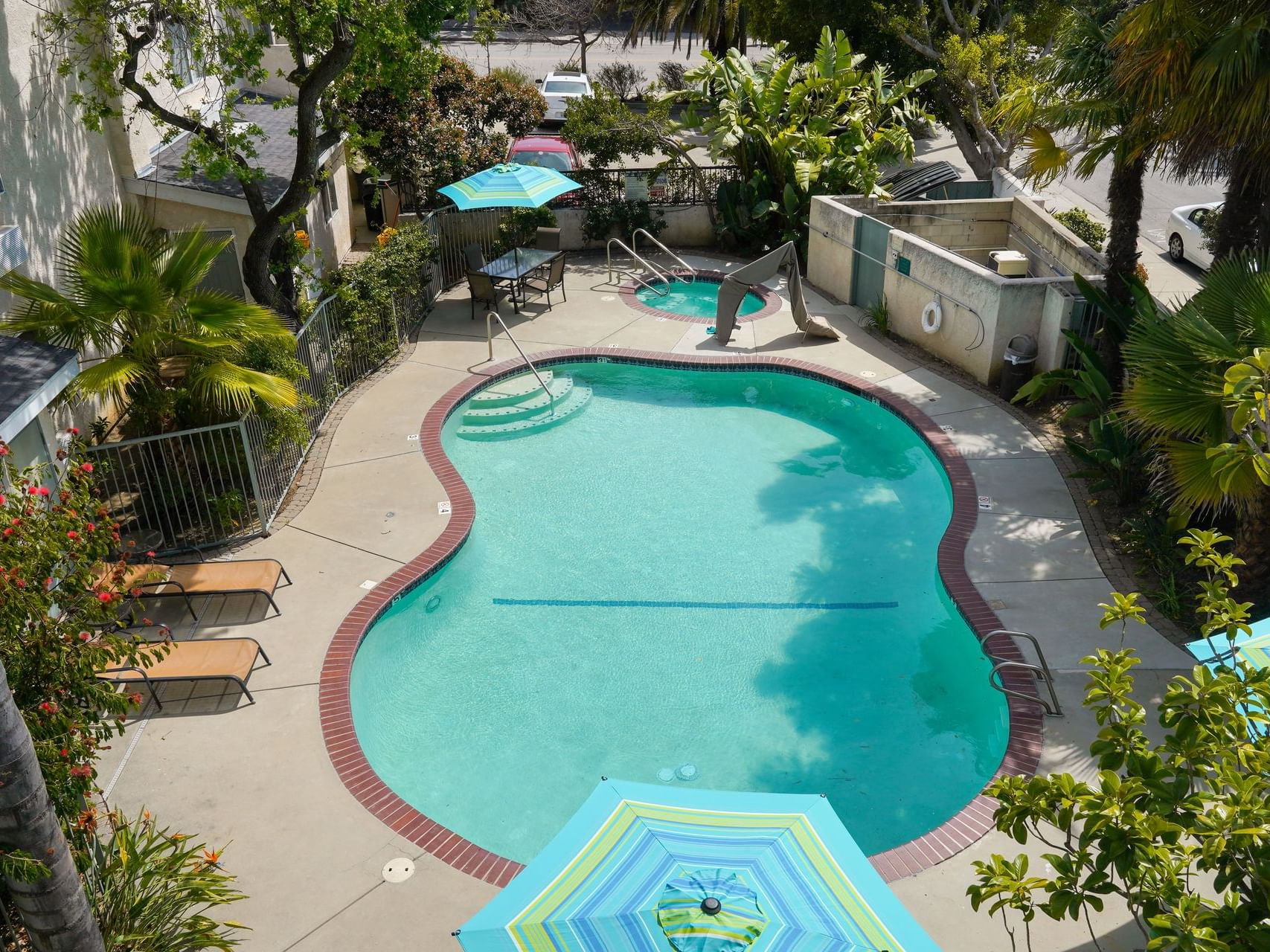 Aerial view of sunbeds by the pool at Hotel Buena Vista